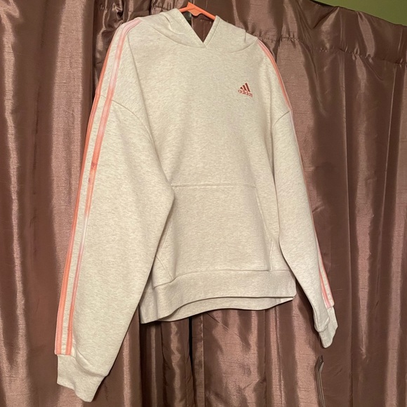 NWT adidas 3-Stripe Girls Fleece Hoodie. “Tan Heather”/Pink. Size: Small(7/8) - Picture 7 of 16